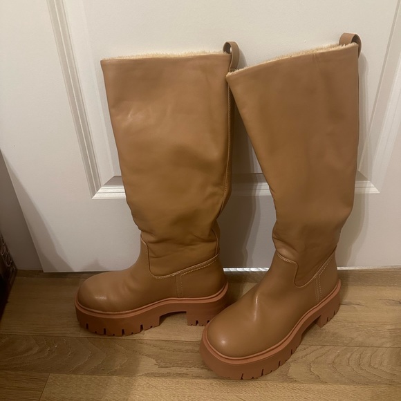 Camel Faux-Fur Lined Knee Boots - Picture 1 of 5